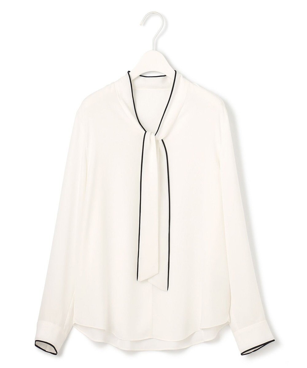 ICB L 【UVケア・速乾・接触冷感・洗える】BackSatinAmunzen 配色ボウタイブラウス 