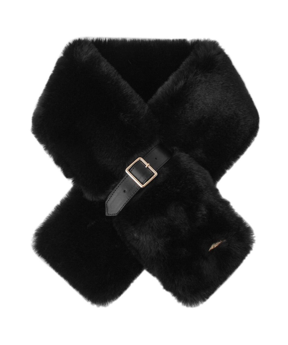 MOONBAT 【大人百花1月号掲載】FURLA フェイクファーマフラー ベルト差し込み ファーティペット ロゴプレート付 