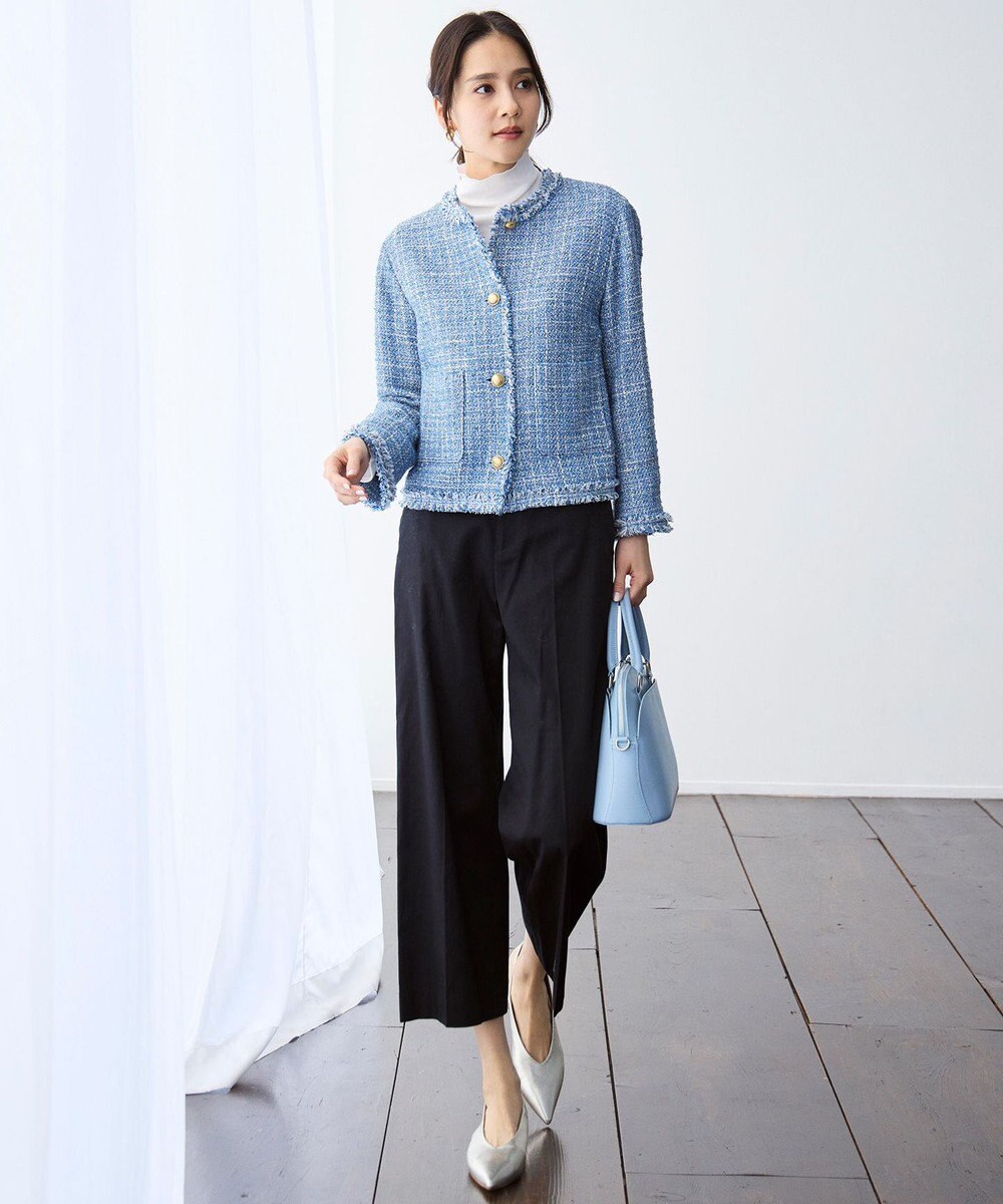 自由区 ファンシーノットツイードノーカラー ジャケット 