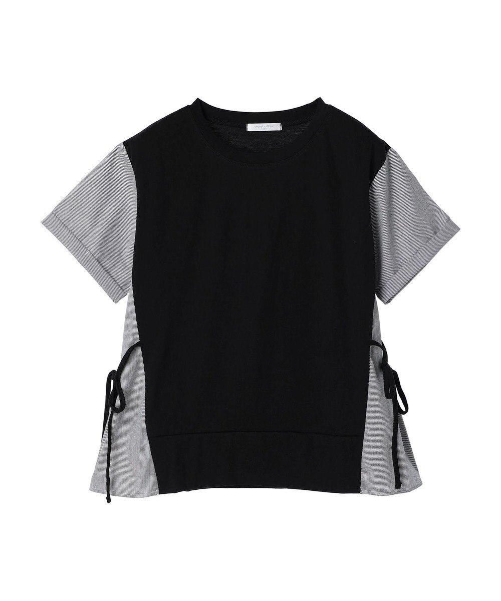 Green Parks 脇リボン５分袖布帛ドッキングプルオーバー 