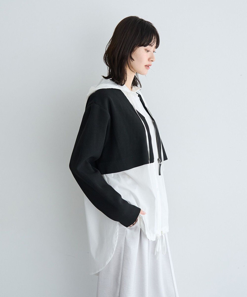 YECCA VECCA ZIPニットレイヤードフーディーシャツ 