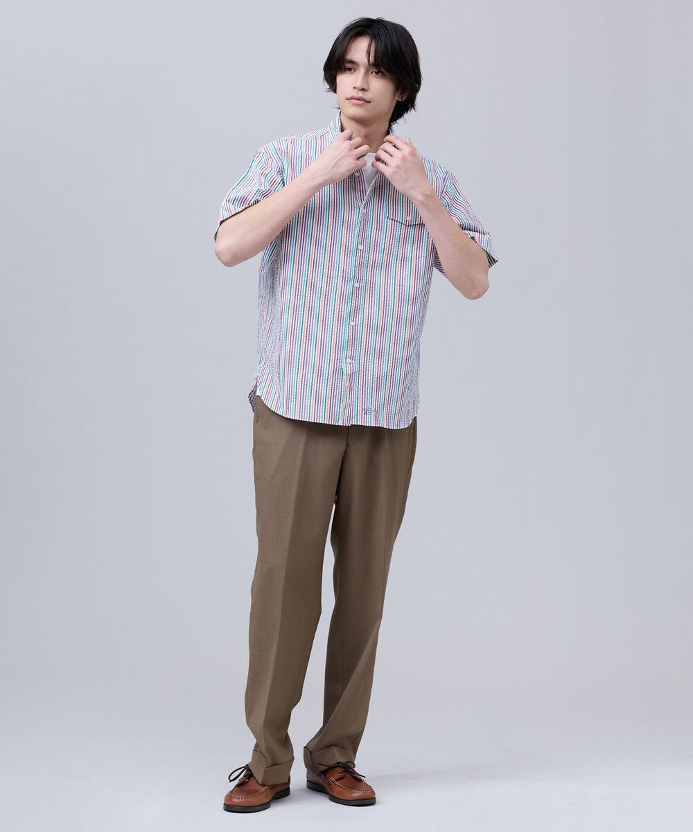 J.PRESS MEN 【J.PRESS ORIGINALS】Cotton Silk Seersucker Regular Half Sleeve Shirt / Baggy-Fit 