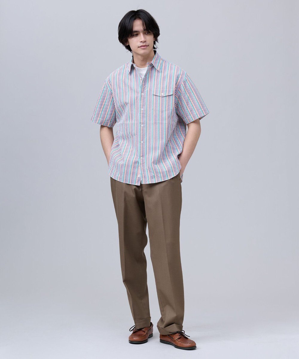 J.PRESS MEN 【J.PRESS ORIGINALS】Cotton Silk Seersucker Regular Half Sleeve Shirt / Baggy-Fit 