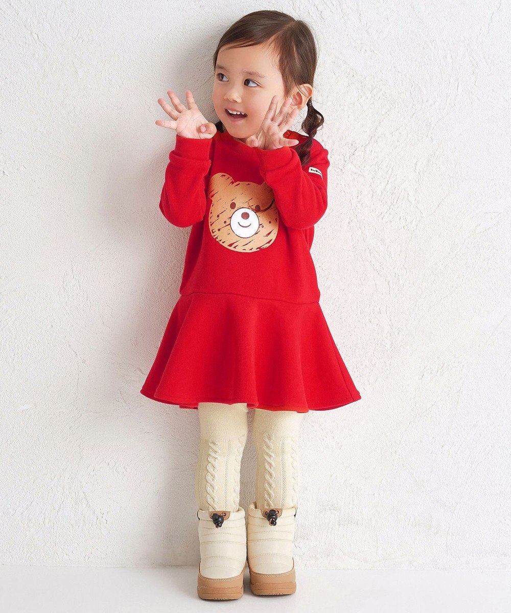 MIKI HOUSE HOT BISCUITS 【80-120cm】ビッグフェイスプリント 裏毛パイル素材 フレアワンピース 