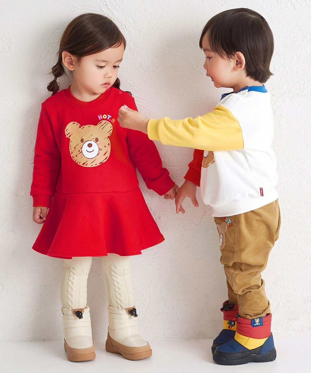 MIKI HOUSE HOT BISCUITS 【80-120cm】ビッグフェイスプリント 裏毛パイル素材 フレアワンピース 