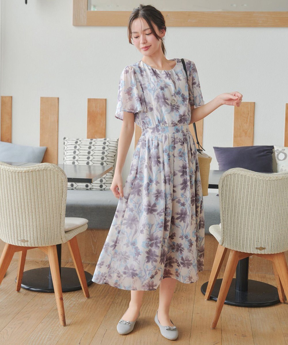 Tiaclasse 【小倉優子さん着用・洗える】大花柄シフォンワンピース 