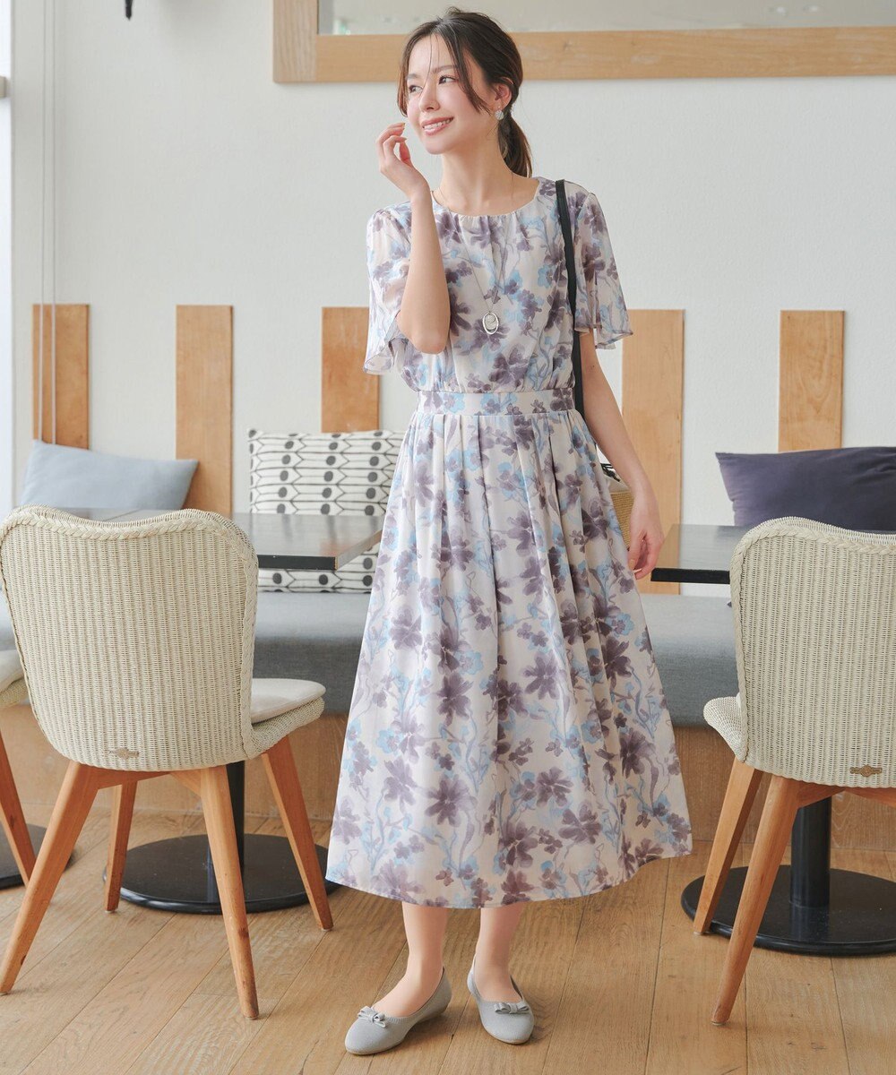 Tiaclasse 【小倉優子さん着用・洗える】大花柄シフォンワンピース 