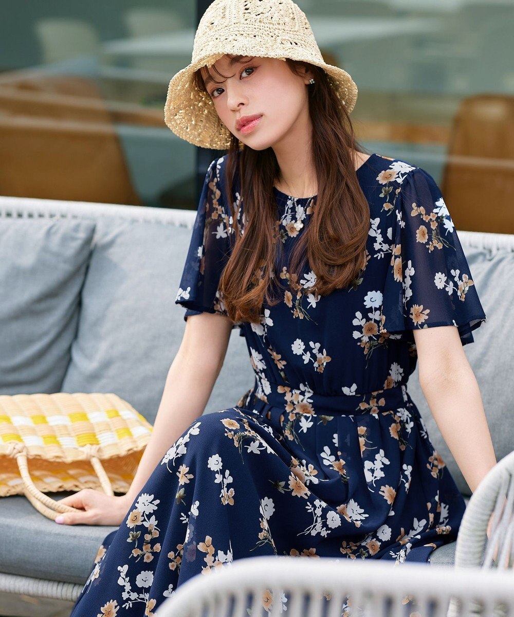 Tiaclasse 【小倉優子さん着用・洗える】大花柄シフォンワンピース 