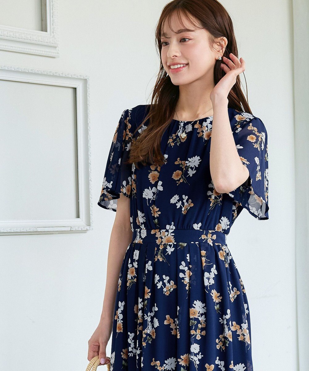 Tiaclasse 【小倉優子さん着用・洗える】大花柄シフォンワンピース 