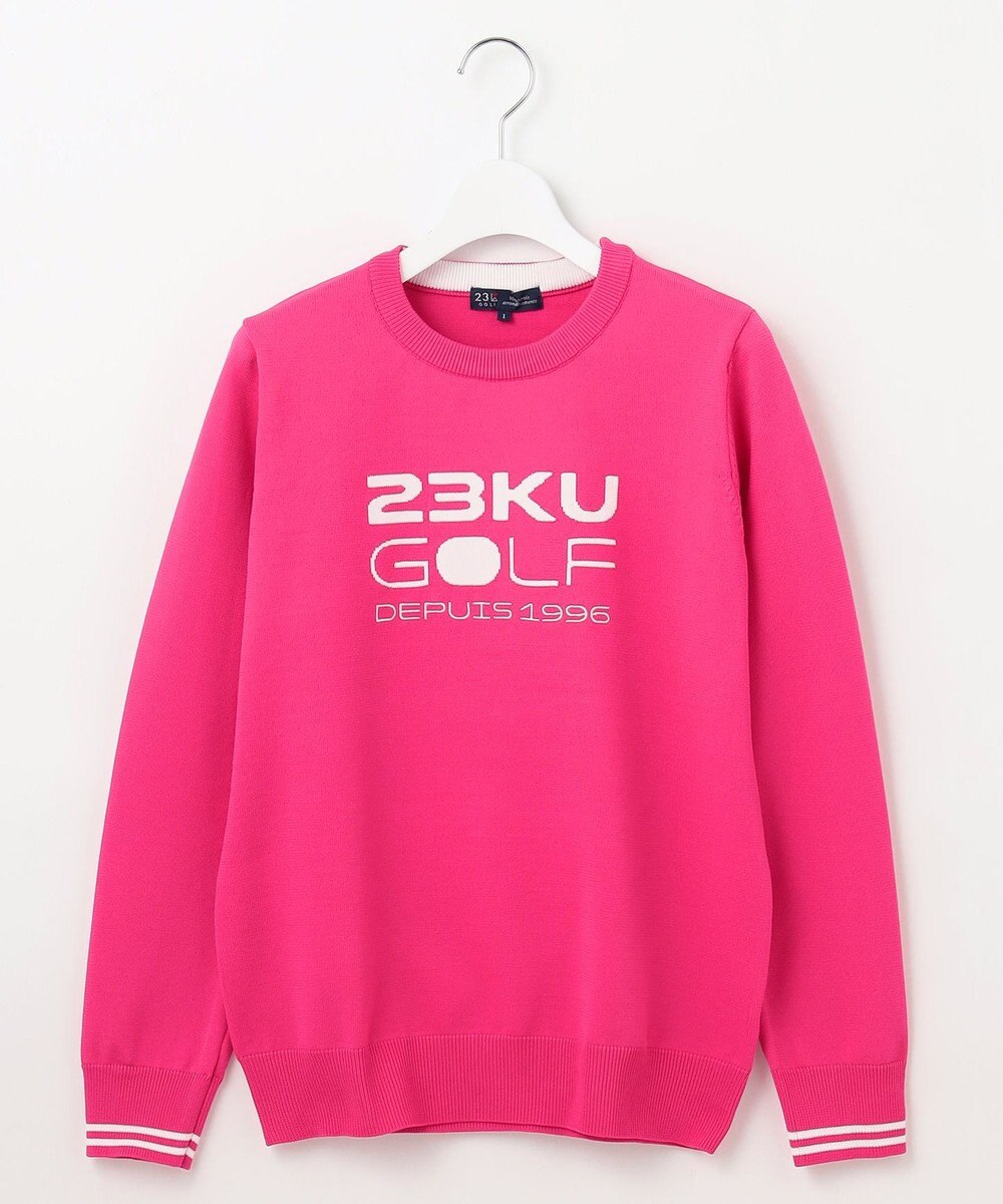 23区GOLF 【WOMEN】【ウォッシャブル】ロゴインターシャ ポリエステルニット 