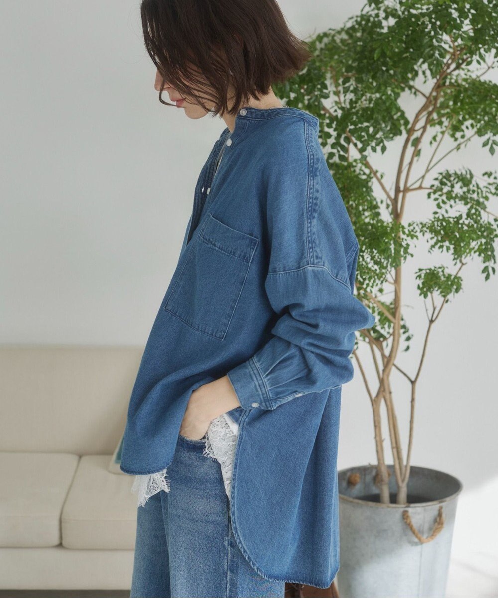 WEGO 【ANGIE VINTAGE】オーバーサイズ バンドカラー デニムシャツ 