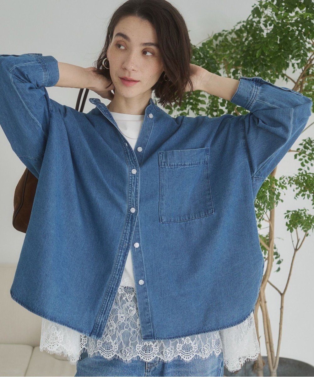 WEGO 【ANGIE VINTAGE】オーバーサイズ バンドカラー デニムシャツ 