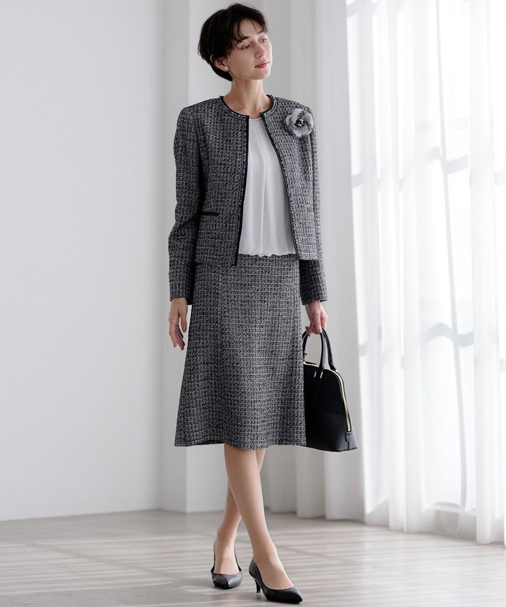 23区 S 【セットアップ対応】シャインツイードストレッチ ノーカラー ジャケット 