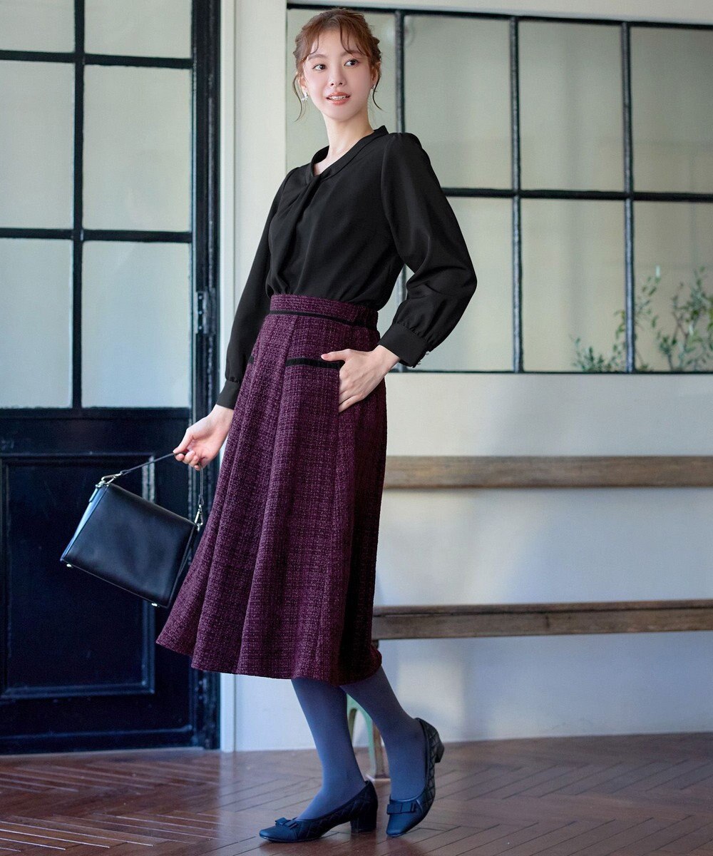Tiaclasse L ベロアラインツイードスカート 