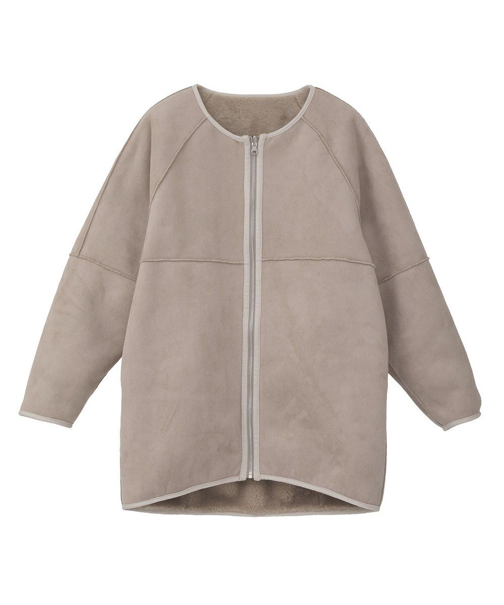 earth music&ecology 【リバーシブル】ノーカラーフェイクムートンコート 