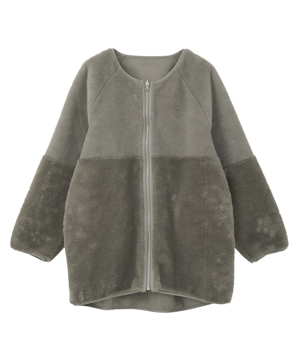 earth music&ecology 【リバーシブル】ノーカラーフェイクムートンコート 