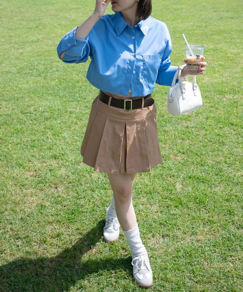 WEGO ベルト付チノプリーツスカパン 