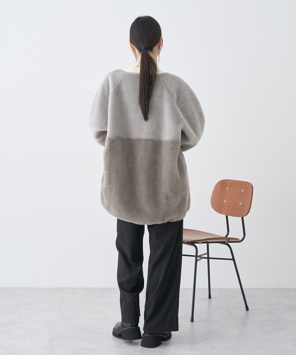 earth music&ecology 【リバーシブル】ノーカラーフェイクムートンコート 