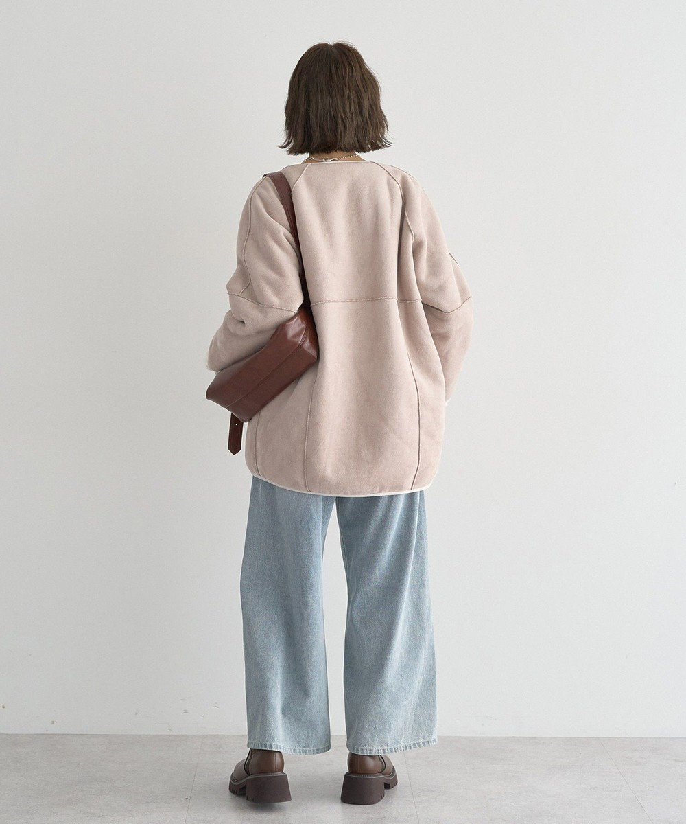 earth music&ecology 【リバーシブル】ノーカラーフェイクムートンコート 