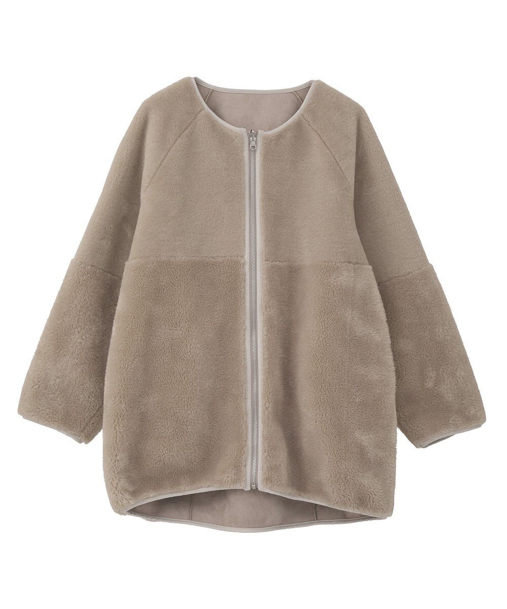 earth music&ecology 【リバーシブル】ノーカラーフェイクムートンコート 