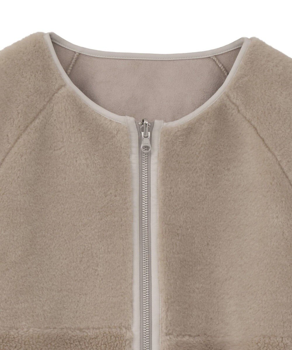 earth music&ecology 【リバーシブル】ノーカラーフェイクムートンコート 