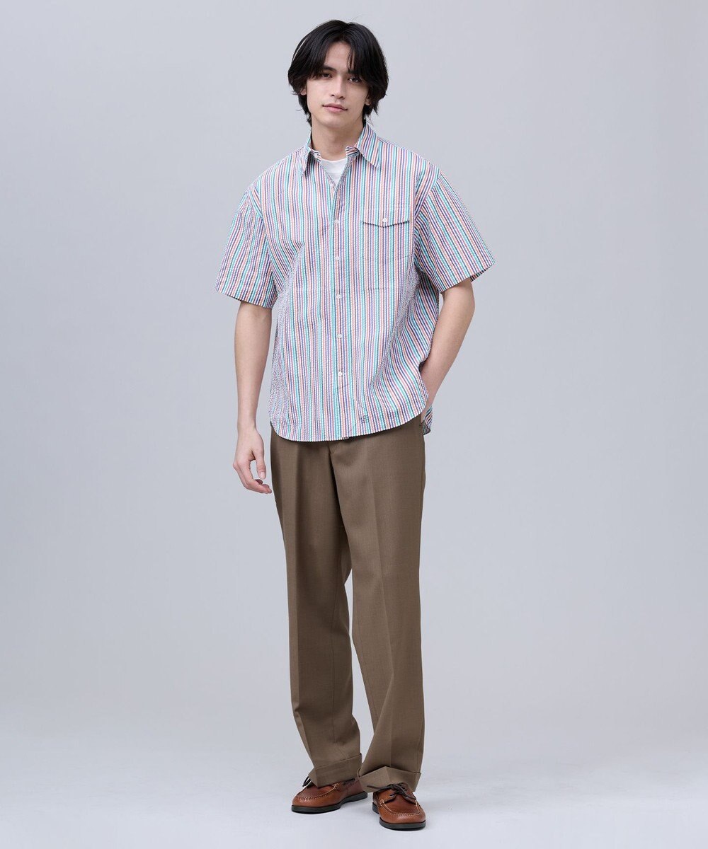 J.PRESS MEN 【J.PRESS ORIGINALS】Cotton Silk Seersucker Regular Half Sleeve Shirt / Baggy-Fit 