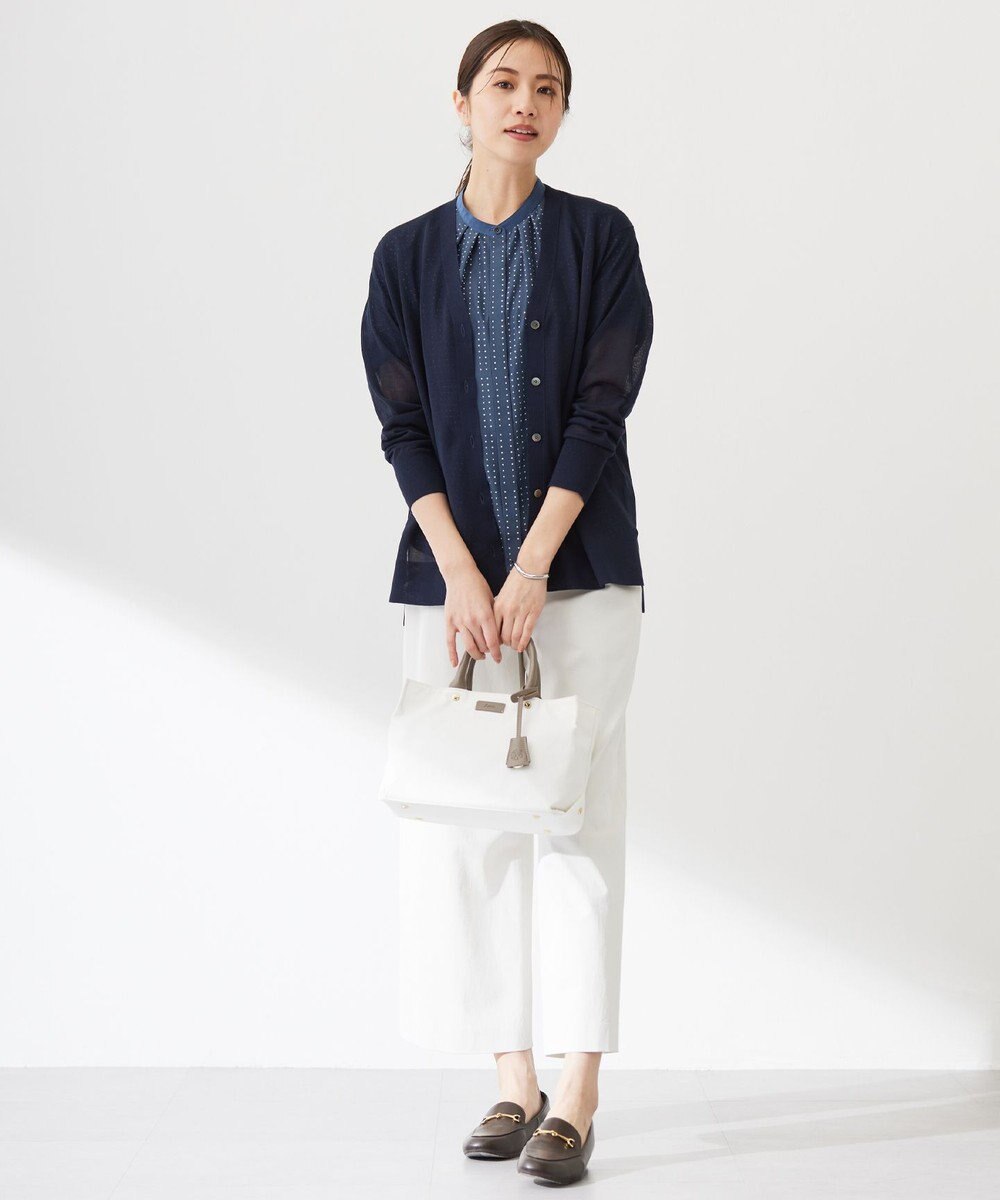 J.PRESS LADIES S 【洗える】ブロックドットプリント バンドカラー ブラウス 