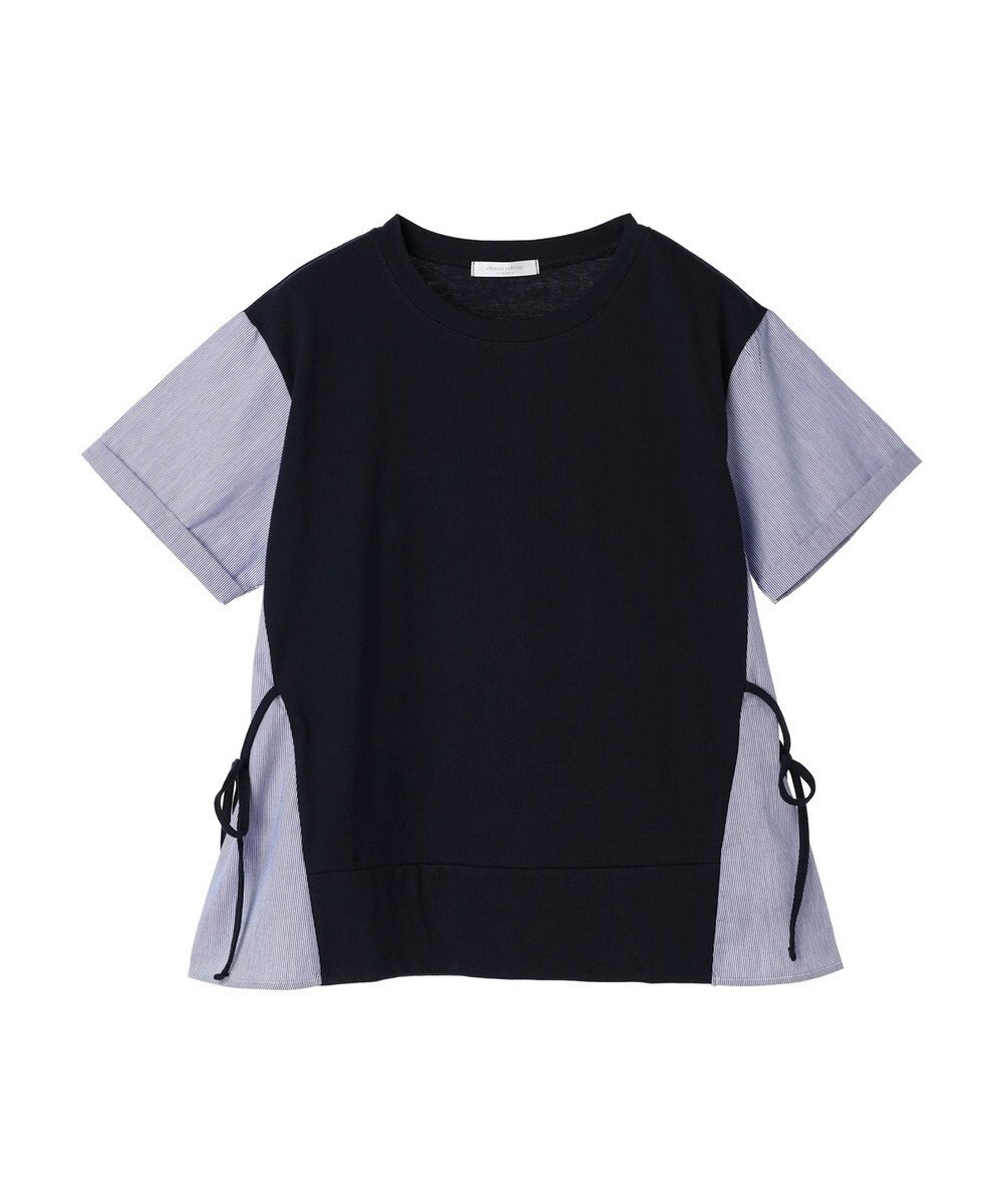 Green Parks 脇リボン５分袖布帛ドッキングプルオーバー 