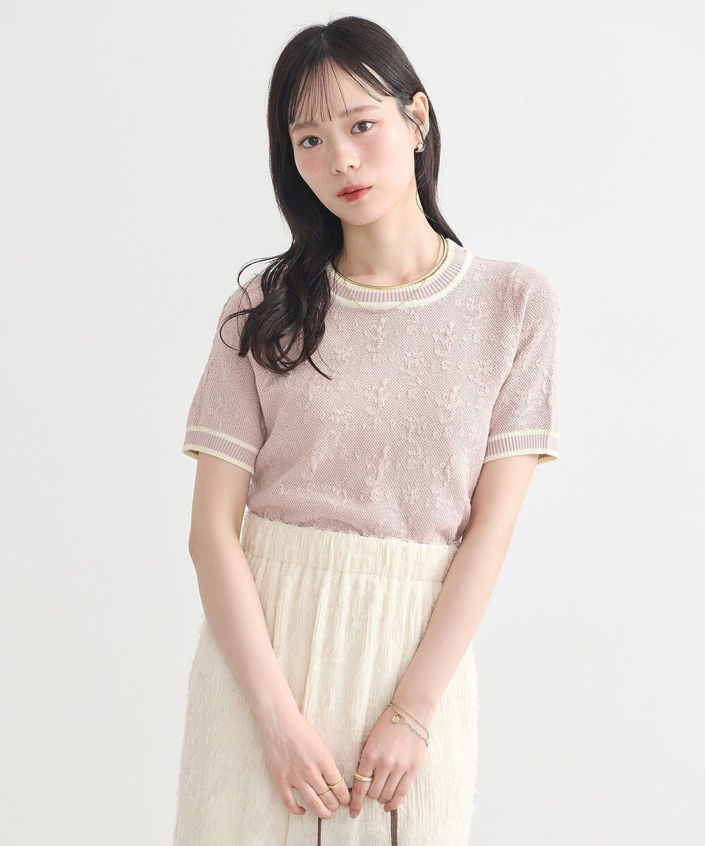 earth music&ecology バイカラーフラワージャガードニットプルオーバー 