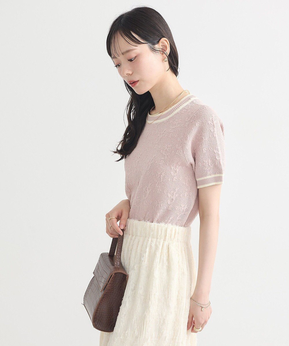 earth music&ecology バイカラーフラワージャガードニットプルオーバー 