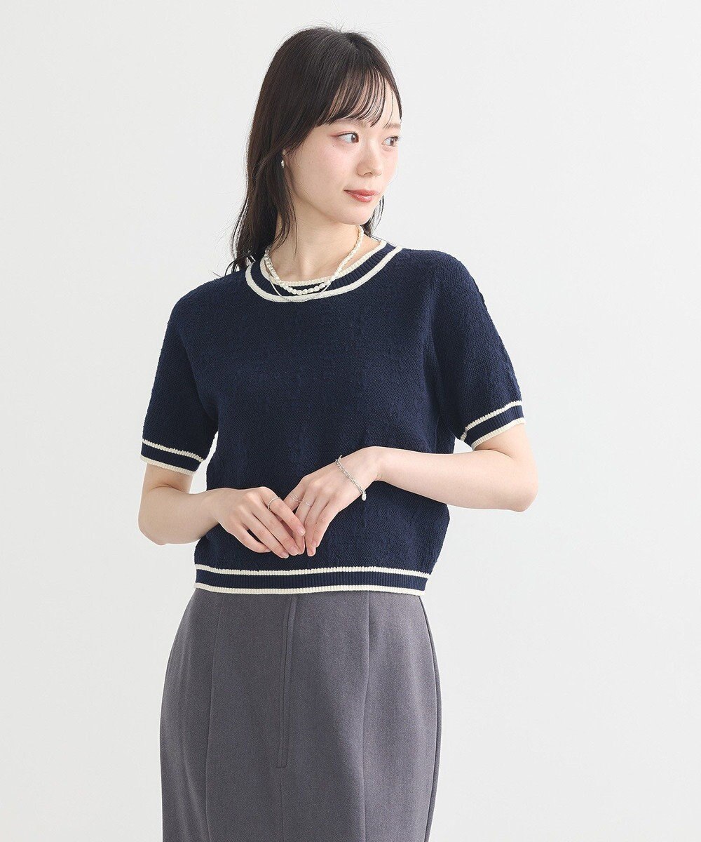 earth music&ecology バイカラーフラワージャガードニットプルオーバー 