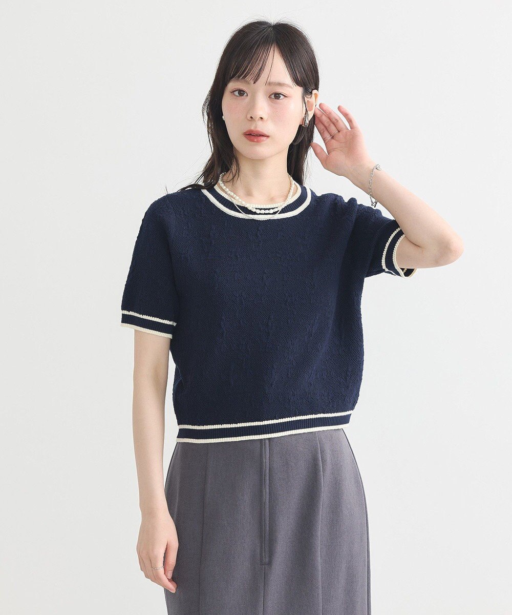 earth music&ecology バイカラーフラワージャガードニットプルオーバー 