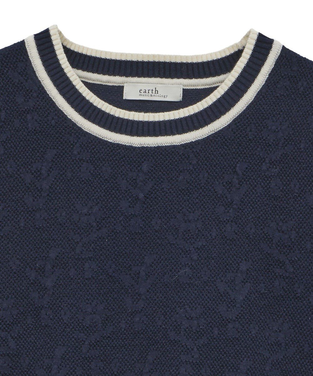 earth music&ecology バイカラーフラワージャガードニットプルオーバー 