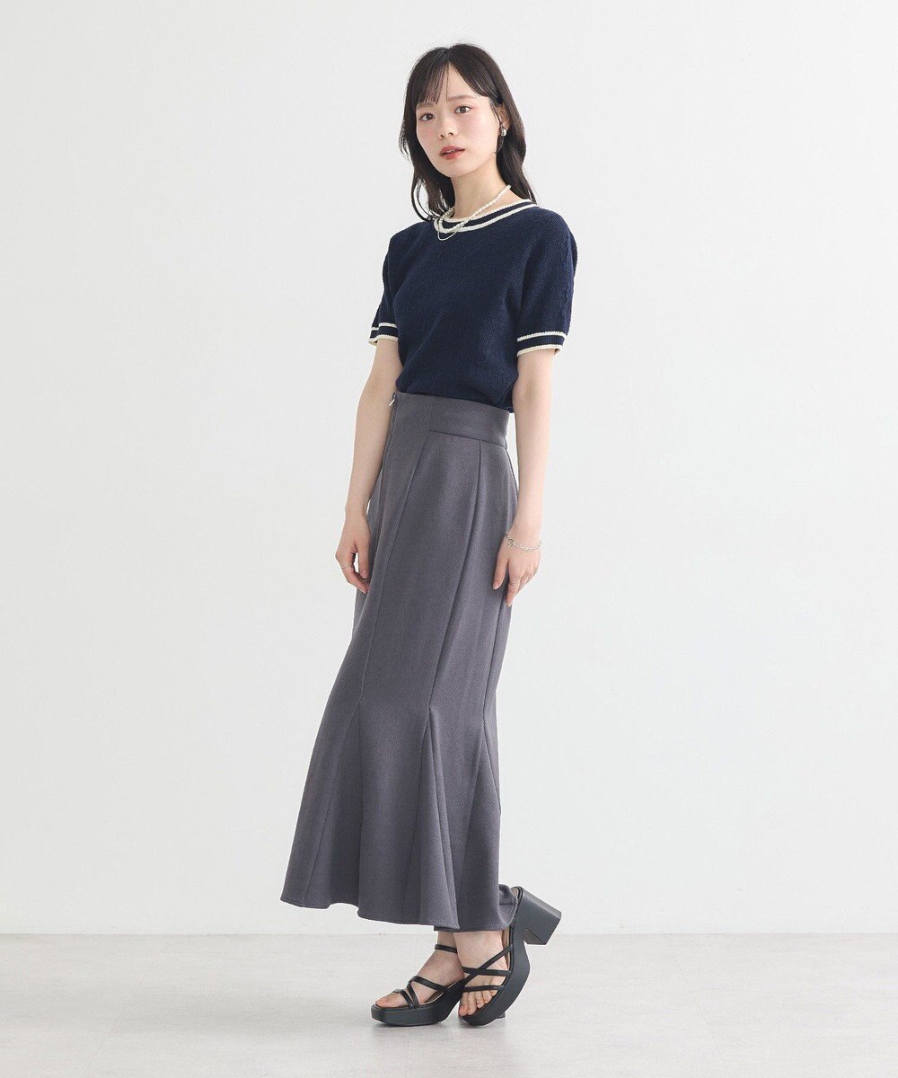 earth music&ecology バイカラーフラワージャガードニットプルオーバー 