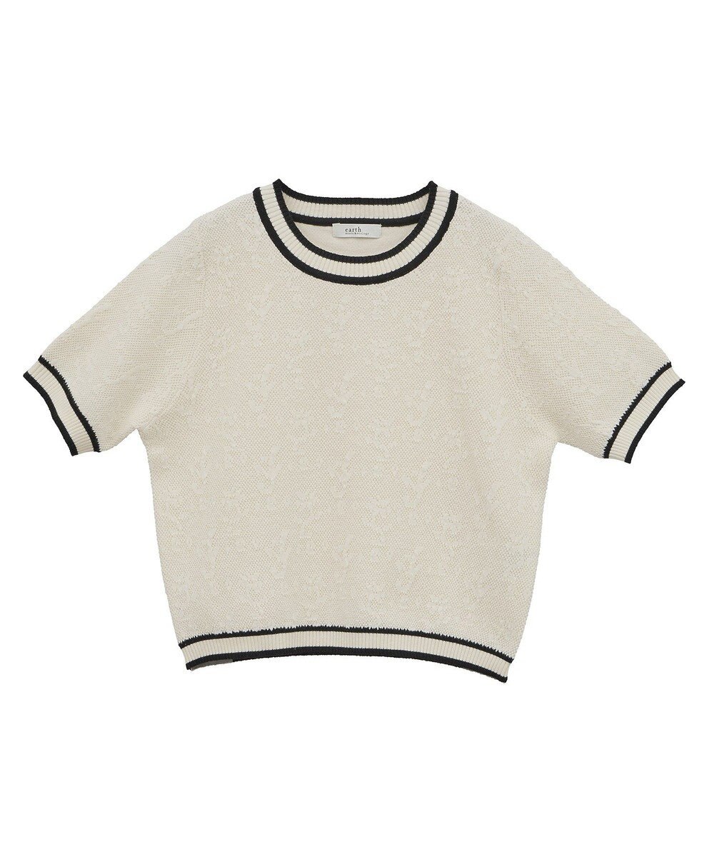 earth music&ecology バイカラーフラワージャガードニットプルオーバー 