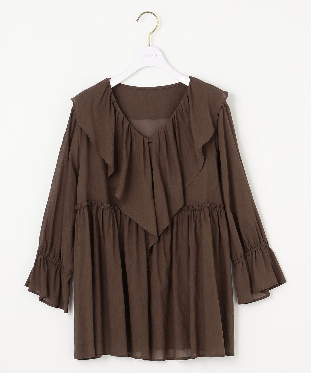 ANY SIS 【洗える】シアーヴィンテージライクラッフル ブラウス 