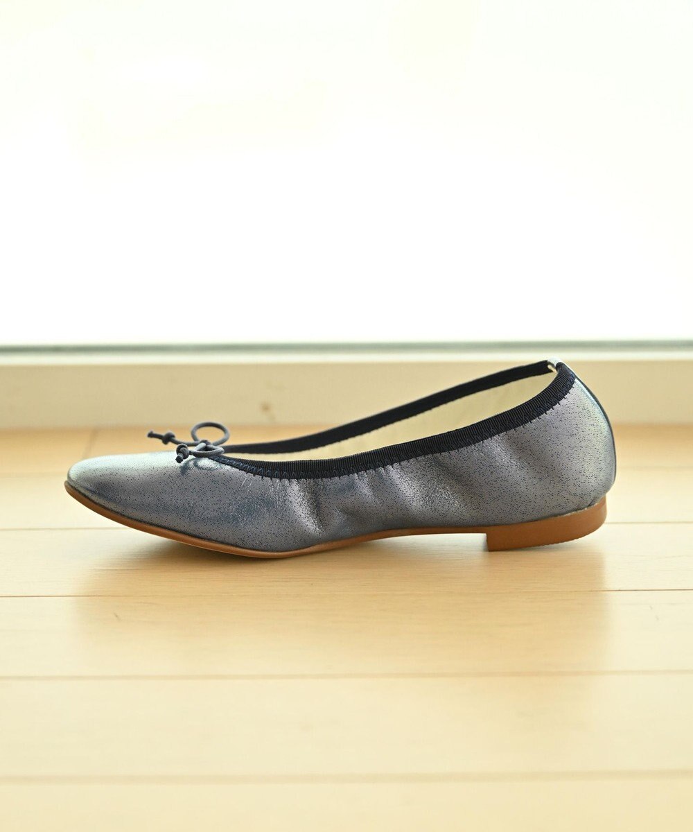 nouvelleRobe Oū 【本革・高反発】Roundラウンドトゥ ネイビーメタリックバレエシューズ 