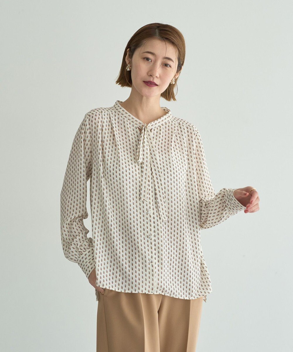 YECCA VECCA ジオメ柄ボウタイブラウス 