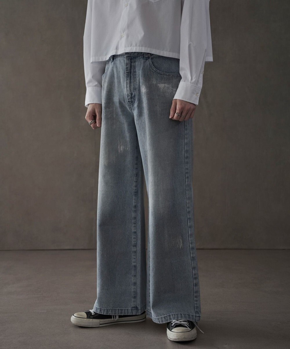 WEGO シルバープリントバギーフレアデニム 