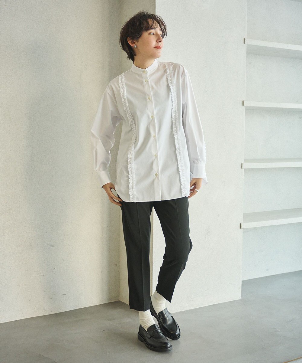 #Newans 【洗濯機可能/シワになりにくい】パネルフリルシャツ 