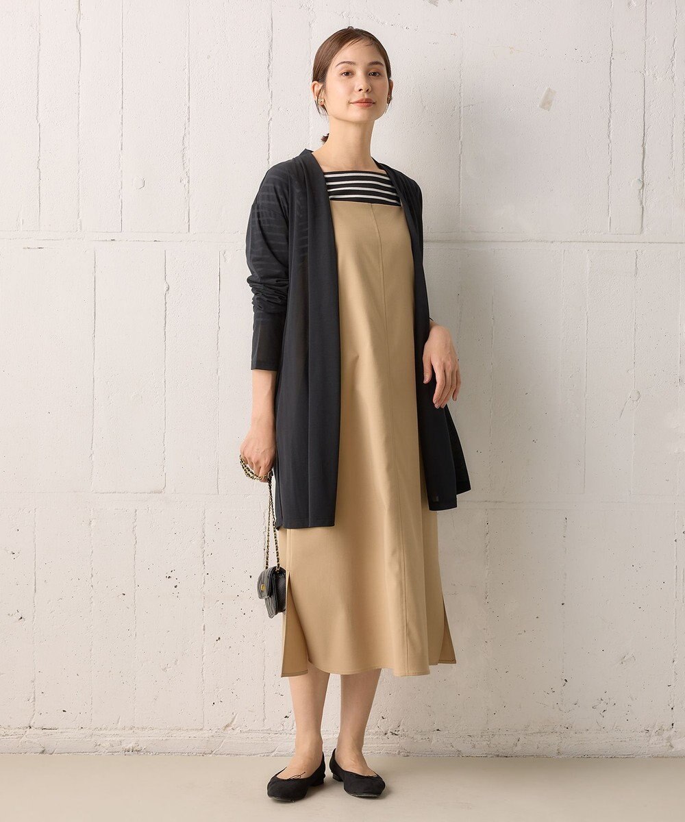 組曲 L 【洗える・シワになりにくい】リネン混オックスストレッチ キャミワンピース 