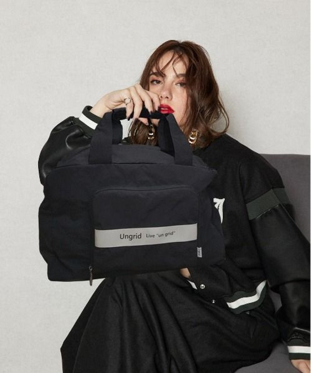 style code 【Ungrid/アングリッド】撥水軽量ソフトナイロン ロゴテープ折り畳みラージ　トラベルボストンバッグ(33L） 
