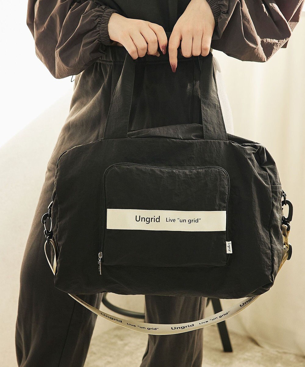 style code 【Ungrid/アングリッド】撥水軽量ソフトナイロン ロゴテープ折り畳みラージ　トラベルボストンバッグ(33L） 