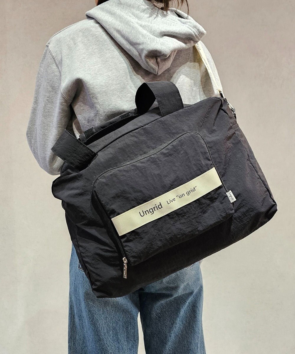 style code 【Ungrid/アングリッド】撥水軽量ソフトナイロン ロゴテープ折り畳みラージ　トラベルボストンバッグ(33L） 