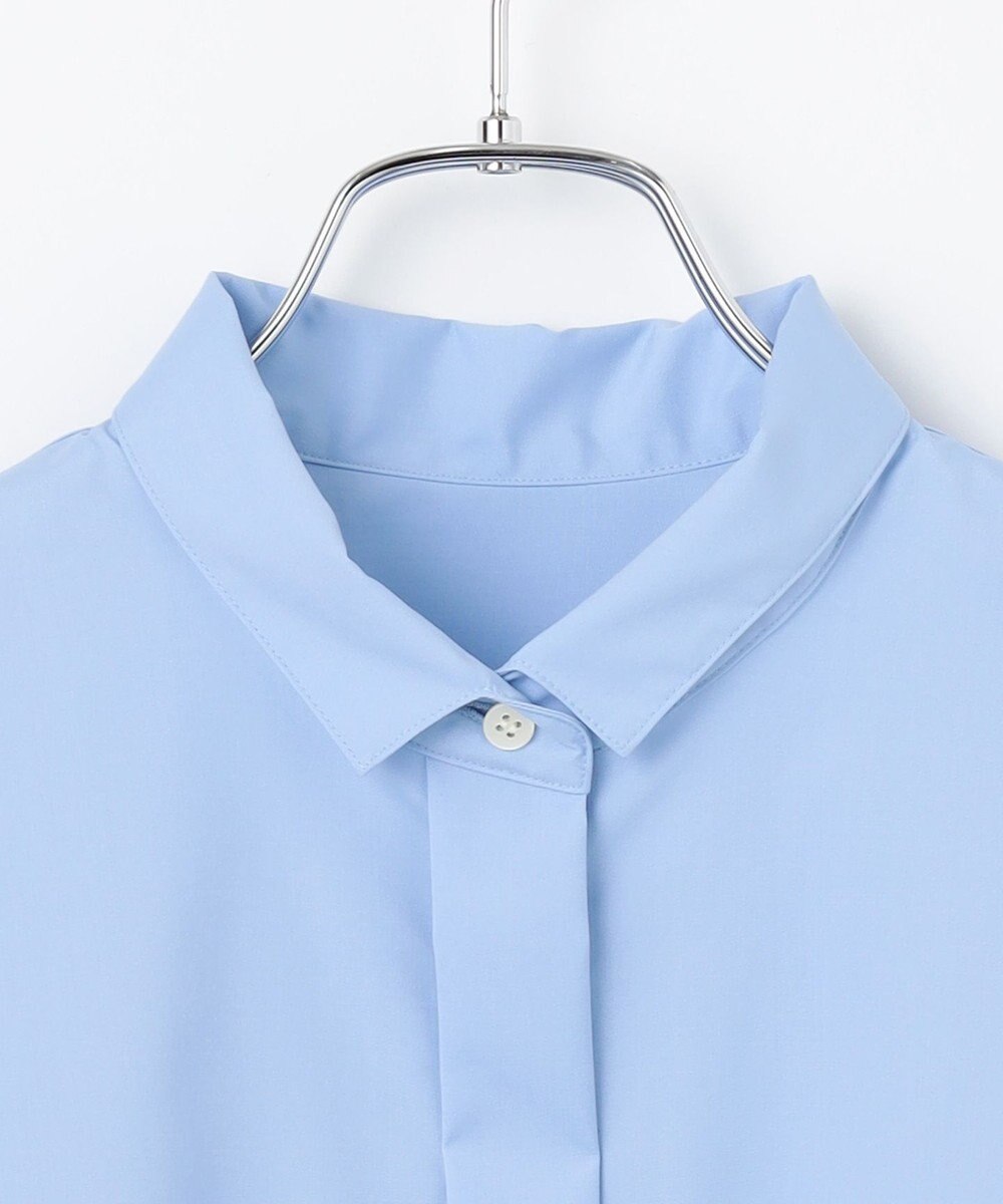 #Newans 【洗濯機可能/シワになりにくい】〈お尻・太ももをカバー〉フレアスリーブイタリアンカラーシャツ 