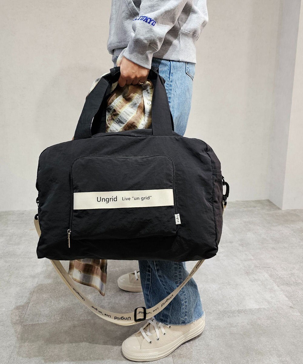 style code 【Ungrid/アングリッド】撥水軽量ソフトナイロン ロゴテープ折り畳みラージ　トラベルボストンバッグ(33L） 
