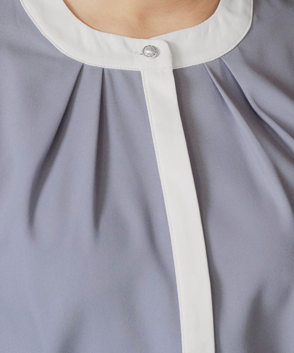 Tiaclasse L 【新色追加・洗える】フロントタック配色ブラウス 