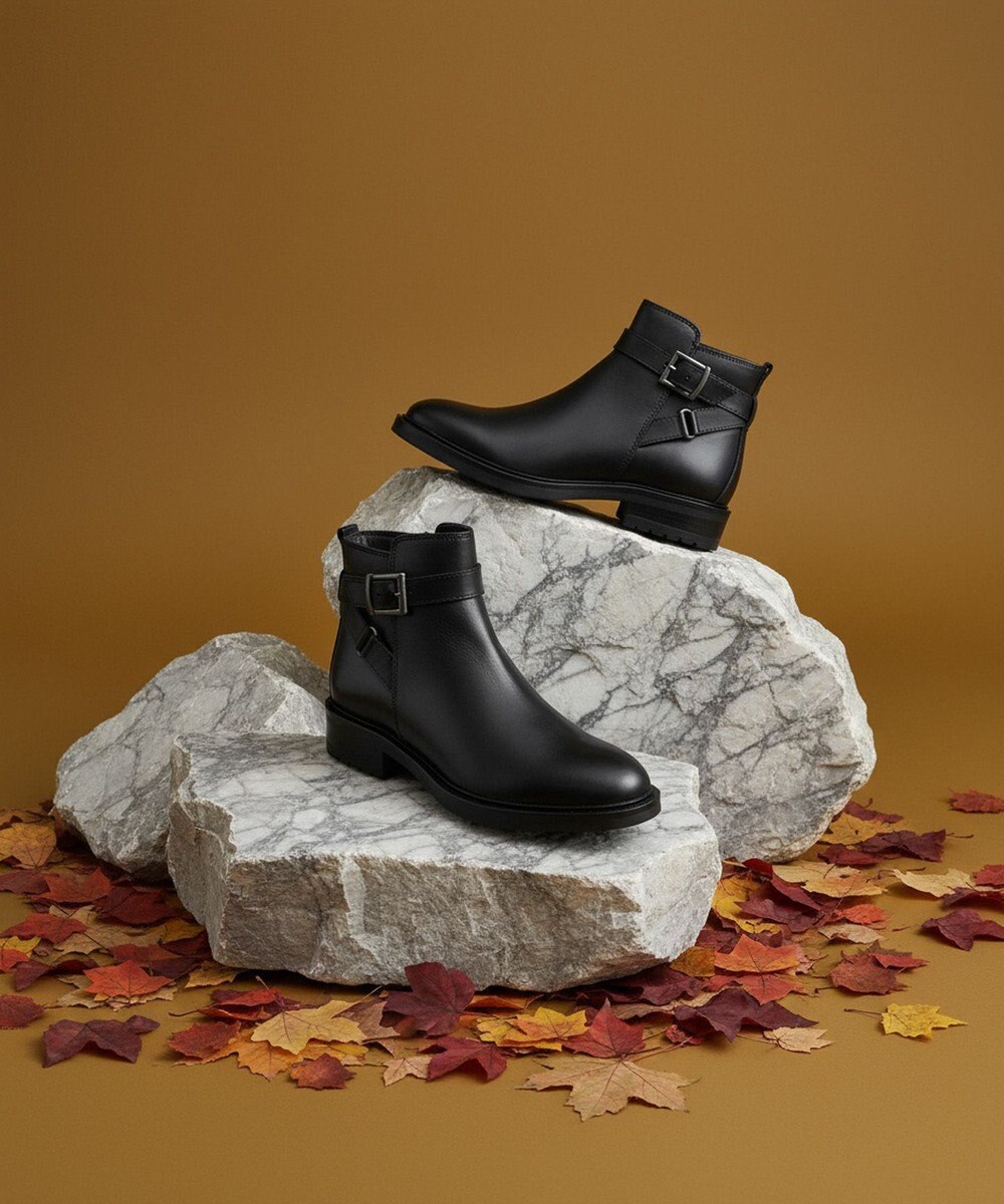 Pointer 本革ベルト付きエンジニアショートブーツ 