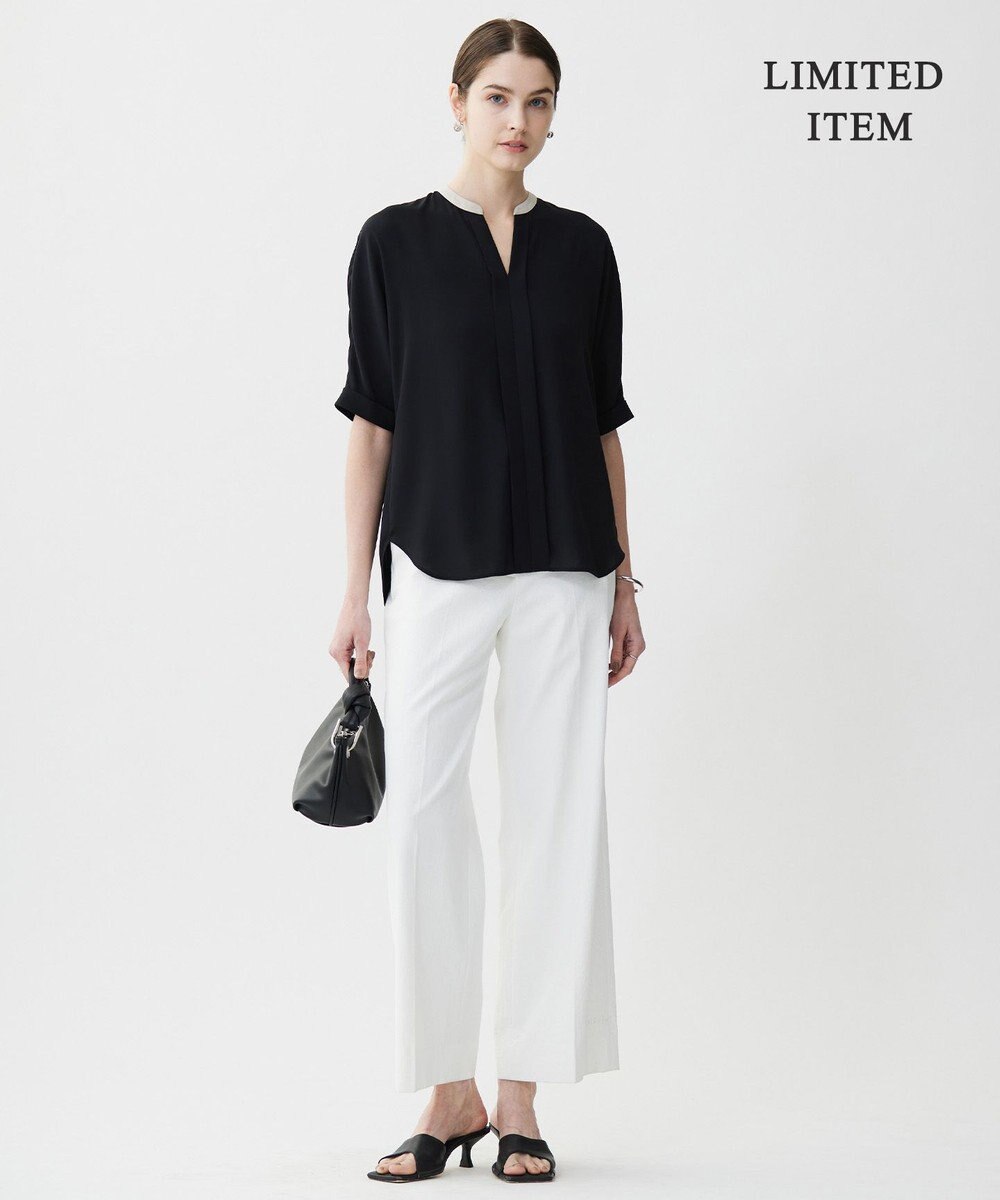 ICB 【人気のため新色追加・WEB限定・接触冷感・UVケア・速乾・洗える】BackSatinAmunzen 5分袖キーネックブラウス 