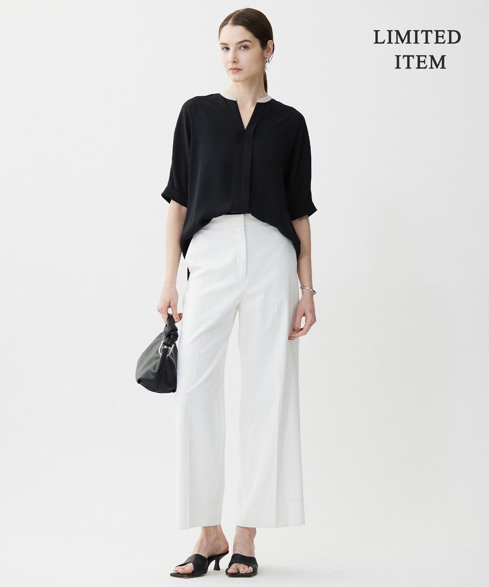 ICB 【人気のため新色追加・WEB限定・接触冷感・UVケア・速乾・洗える】BackSatinAmunzen 5分袖キーネックブラウス 